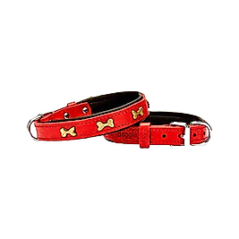 Doggie Konforlu Deri Kemik Süslü Kırmızı Boyun Tasması 3 x 42 - 50 cm