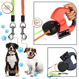 İkili Sargı Önleyici Geri Çekilebilir Köpek Tasması