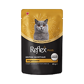 Reflex Plus British Shorthair Sos İçinde Et Parçacıklı Kilo Kontrolü İçin Yetişkin Kedi Pouch Yaş Mama (85 g)