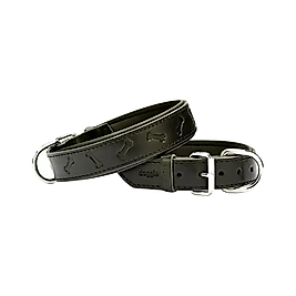 Doggie Konforlu Gerçek Deriden El Yapımı Kemik Desenli Köpek Boyun Tasması Siyah 2x 35 - 40 cm
