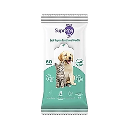 Supreme Yeşil Çaylı Kedi ve Köpek Temizleme Mendili 60'lı