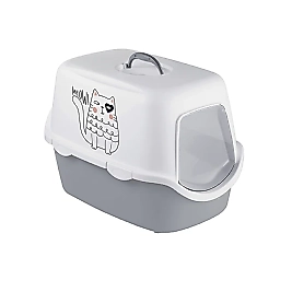 STEFANPLAST GRIFFE BASKILI KAPALI KEDI TUVALETI GRI/BEYAZ