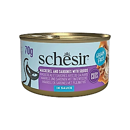 Schesir Kalamar Soslu Uskumru ve Sardalya Filetoları Konserve Kedi Maması 70 g