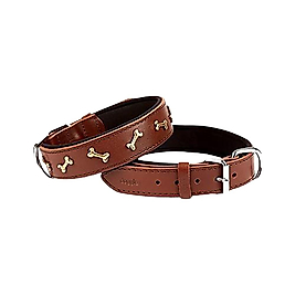 Doggie Konforlu Deri Kemik Süslü Kahverengi Boyun Tasması 3 x 42 - 50 cm