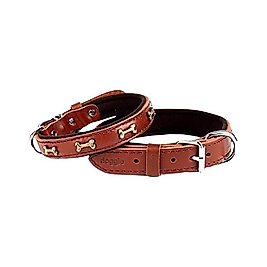 Doggie Comfort Deri Kemik Süslü Köpek Boyun Tasması Kahverengi 2 x 30 - 35 cm