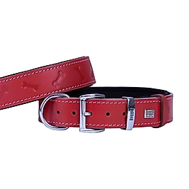 Doggie Comfort Deri Kemik Desenli Köpek Boyun Tasması Kırmızı 3,5 x 47 - 55 cm