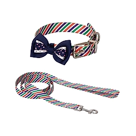 Eastland Papyonlu Çizgili Desenli Boyun Tasması Seti 40- 50 cm + 1,2 m