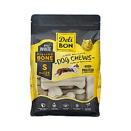 Deli Bon Beyaz Deri Press Kemik Köpek Ödülü 12 cm (25'li)