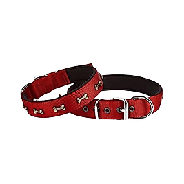 Doggie Konforlu Dokuma Kemikli Kırmızı Boyun Tasması (2 x 30 - 35 cm)