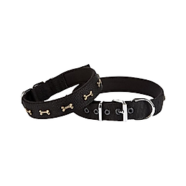 Doggie El Yapımı Kemik Süslü Köpek Boyun Tasması Siyah 2 x 30 - 35 cm