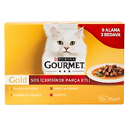 Gourmet Gold Soslu Parça Etli Karışık Çeşitli Yetişkin Kedi Konservesi 12x85gr 12 AL 9 ÖDE