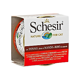 Schesir Ton Balıklı, Sığır Etli & Pirinçli Yetişkin Kedi Konserve Maması (85 g)