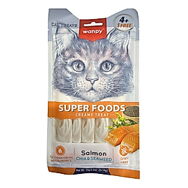 Wanpy Super Foods Somon Etli, Chia & Deniz Yosunlu Kremalı Kedi Ödül Maması 5 x 14 g