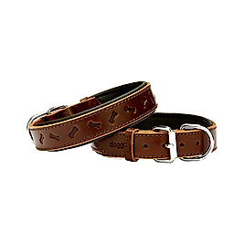 Doggie Comfort Deri Kemik Desenli Köpek Boyun Tasması Kahverengi 2,5 x 37 - 45 cm