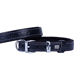 Doggie Comfort Deri Kemik Desenli Köpek Boyun Tasması Medium Siyah 2,5 x 37 - 45 cm