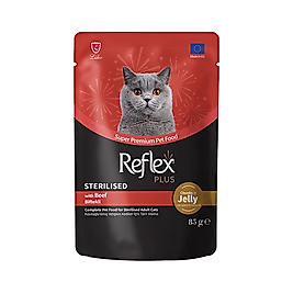 Reflex Plus Jöle İçinde Et Parçacıklı Biftek Etli Kısırlaştırılmış Yetişkin Kedi Pouch Yaş Maması (85 g)