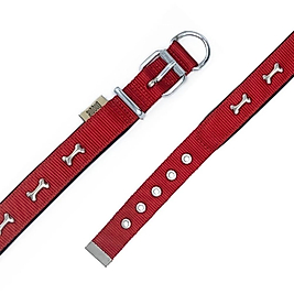 Doggie Comfort Metal Kemik Süslü Köpek Tasması Kırmızı 2,5 x 40 cm