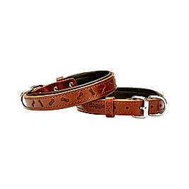 Doggie Konforlu Gerçek Deriden El Yapımı Kemik Desenli Köpek Boyun Tasması Kahverengi 2 x 35 - 40 cm
