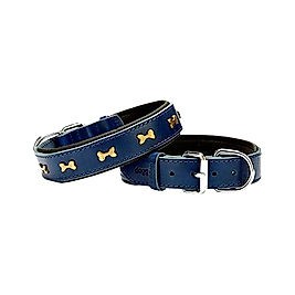 Doggie Konforlu Deri Kemik Süslü Lacivert Boyun Tasması 3 x 42 - 50 cm