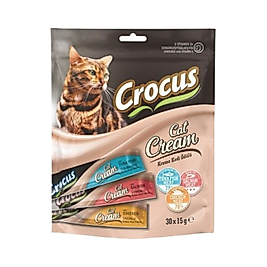 Crocus Tavuk Etli, Ton Balıklı & Somonlu Krema Kedi Ödül Maması 30 x 15 g