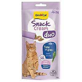 Gimcat Snack Cream Duo Ton Balıklı Ve Çimenli Yetişkin Kedi Ödül Maması 6x15 Gr