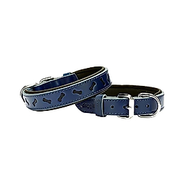 Doggie Comfort Deri Köpek Boyun Tasması Kemik Desenli Mavi 3,5 x 47 - 55 cm