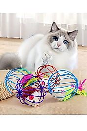 Kafesli Renkli Fareli Kedi Köpek Oyun Topu 6 cm