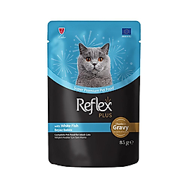 Reflex Plus Sos İçinde Et Parçacıklı Beyaz Balıklı Yetişkin Kedi Pouch Yaş Maması (85 g)
