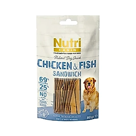 Nutri Canin %25 Okyanus Balıklı ve %69 Tavuk Etli Tahılsız Sandviç Köpek Ödül Maması 80 g