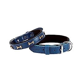 Doggie Comfort Deri Kemik Süslü Köpek Boyun Tasması Lacivert 2 x 30 - 35 cm