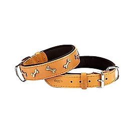 Doggie Comfort Deri Kemik Süslü Köpek Boyun Tasması Camel 2 x 30 - 35 cm