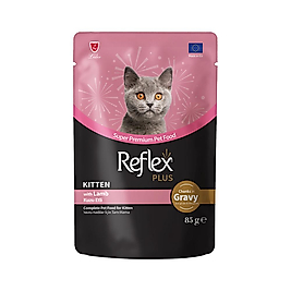 Reflex Plus Sos İçinde Et Parçacıklı Kuzu Etli Yavru Kedi Pouch Yaş Maması (85 g)