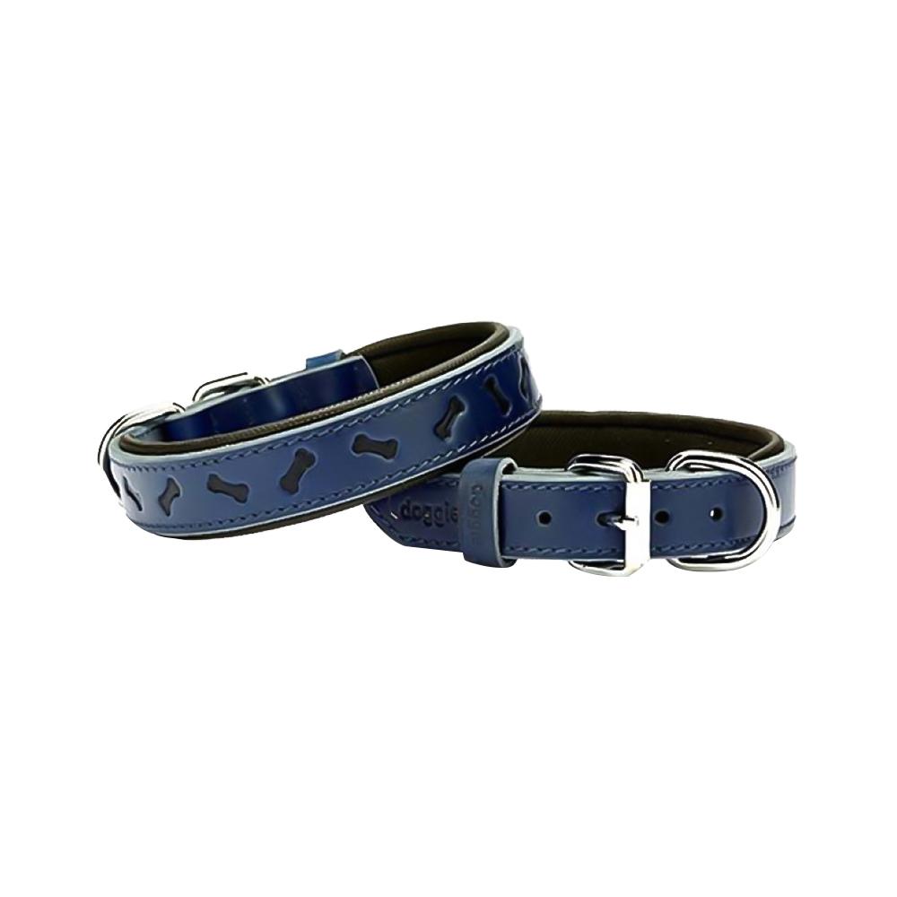Doggie Comfort Deri Köpek Boyun Tasması Kemik Desenli Mavi 3,5 x 47 - 55 cm